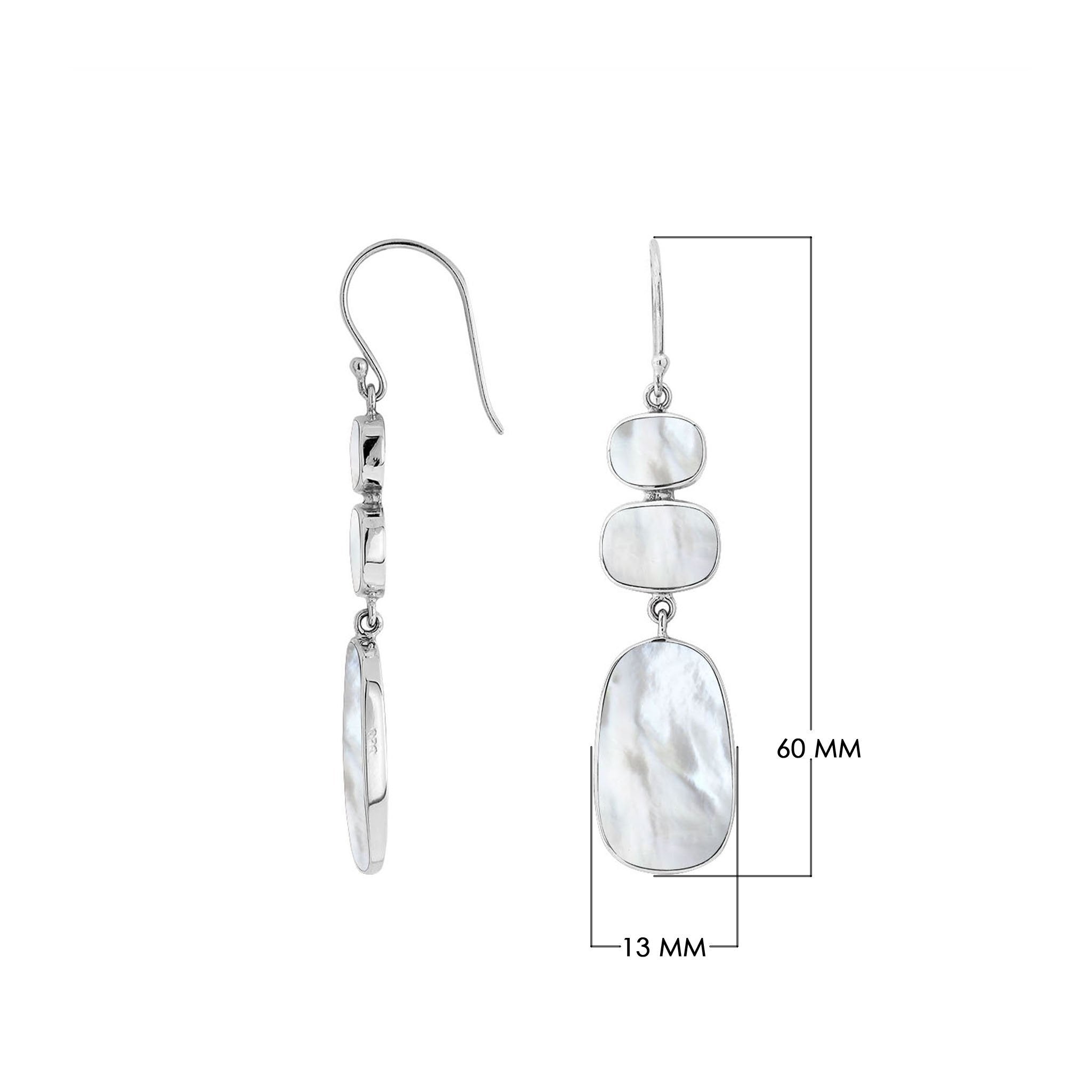 Silver Drop Earrings With Mother Of Pearl Geometric Design