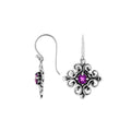 Silver Cross Earrings With Amethyst Quartz Stone