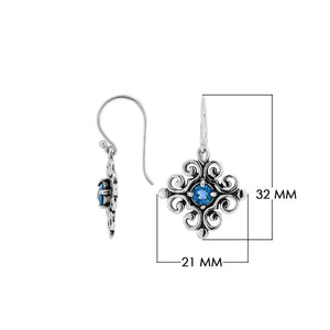 Silver Cross Earrings With Blue Topaz Quartz Stone