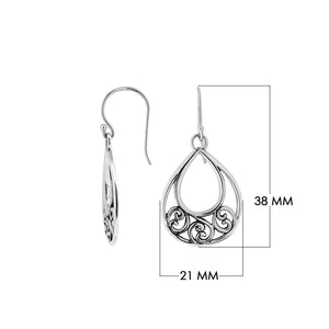 Silver Teardrop Earrings With Swirl Filigree Design