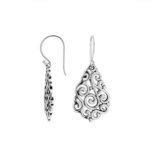 Silver Teardrop Filigree Earrings With Swirl Design