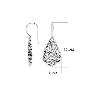 Silver Teardrop Filigree Earrings With Swirl Design