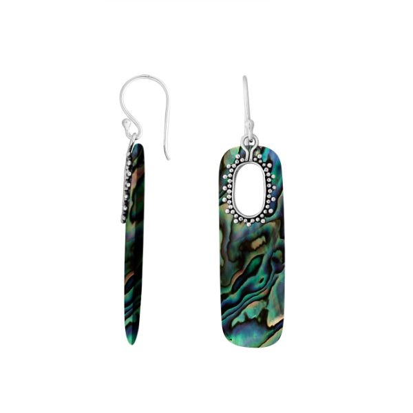 Sterling Silver Long Oval Earrings With Abalone Shell