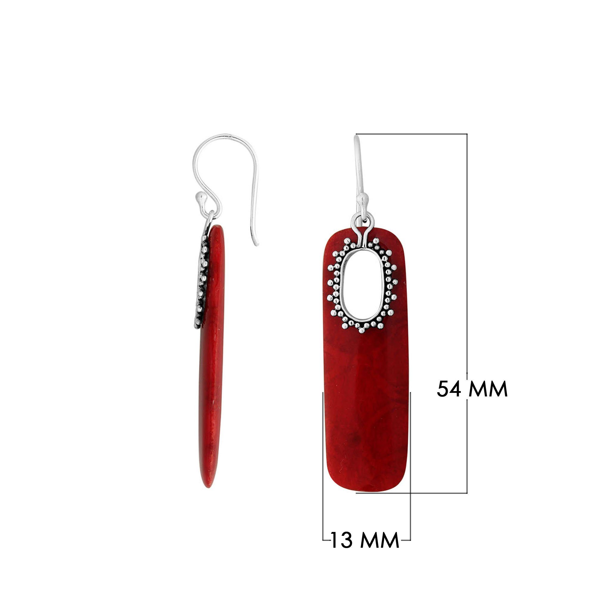 Red Coral Sterling Silver Oval Frame Earwire Earrings