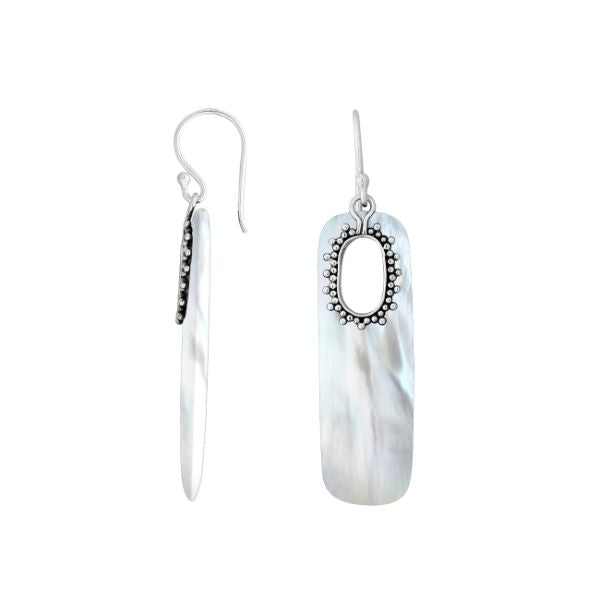 Mother Of Pearl Sterling Silver Oval Frame Earwire Earrings
