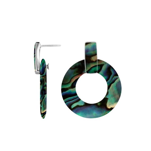 Abalone Shell Sterling Silver Round Hoop Push Back Earrings