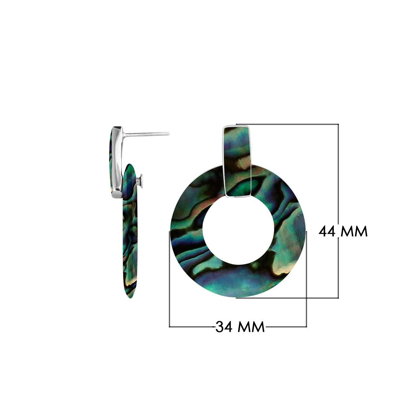 Abalone Shell Sterling Silver Round Hoop Push Back Earrings