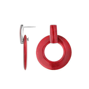 Red Coral Sterling Silver Round Hoop Push Back Earrings