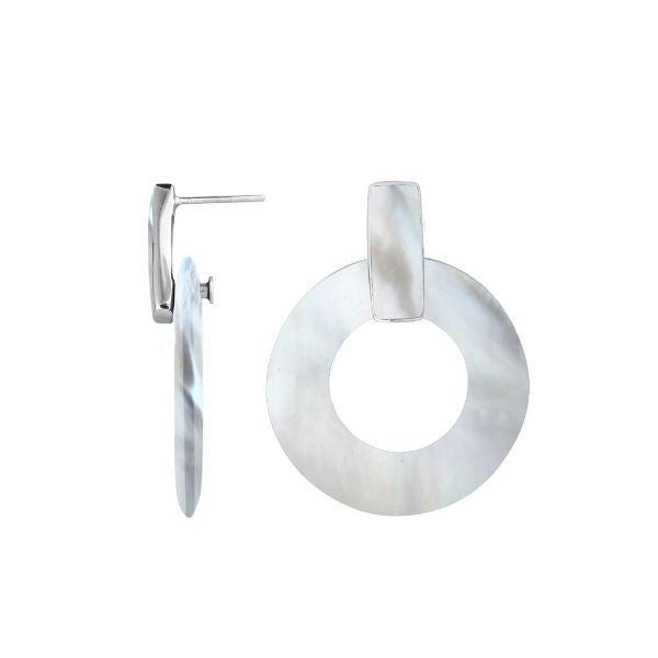 Mother Of Pearl Sterling Silver Round Hoop Push Back Earrings