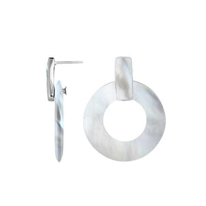 Mother Of Pearl Sterling Silver Round Hoop Push Back Earrings