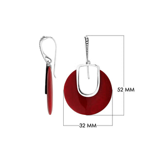 Red Coral Sterling Silver Round Drop Earwire Earrings