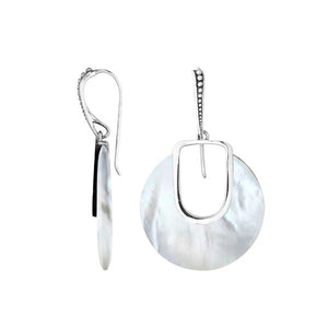 Mother Of Pearl Sterling Silver Round Drop Earwire Earrings