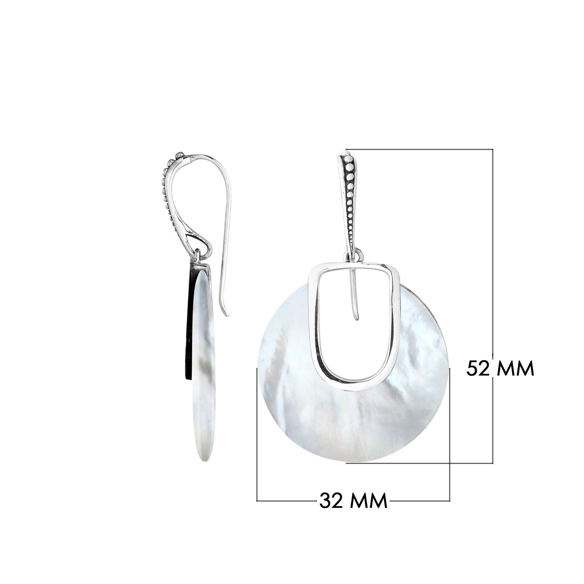 Mother Of Pearl Sterling Silver Round Drop Earwire Earrings