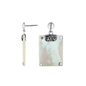Mother Of Pearl Sterling Silver Rectangular Drop Push Back Earrings