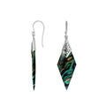 Abalone Shell Sterling Silver Diamond Drop Earwire Earrings