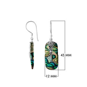 Abalone Shell Silver Rectangular Drop Earrings With Filigree