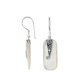 Mother Of Pearl Silver Rectangular Drop Earrings With Filigree