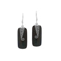 Black Shell Silver Rectangular Drop Earrings With Filigree