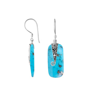 Turquoise Shell Silver Rectangular Drop Earrings With Filigree