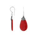 Red Coral Silver Teardrop Earrings With Filigree Cap
