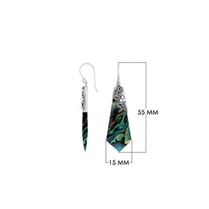 Abalone Shell Silver Geometric Drop Earrings With Filigree