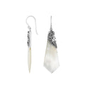 Mother Of Pearl Silver Geometric Drop Earrings With Filigree