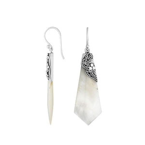 Mother Of Pearl Silver Geometric Drop Earrings With Filigree