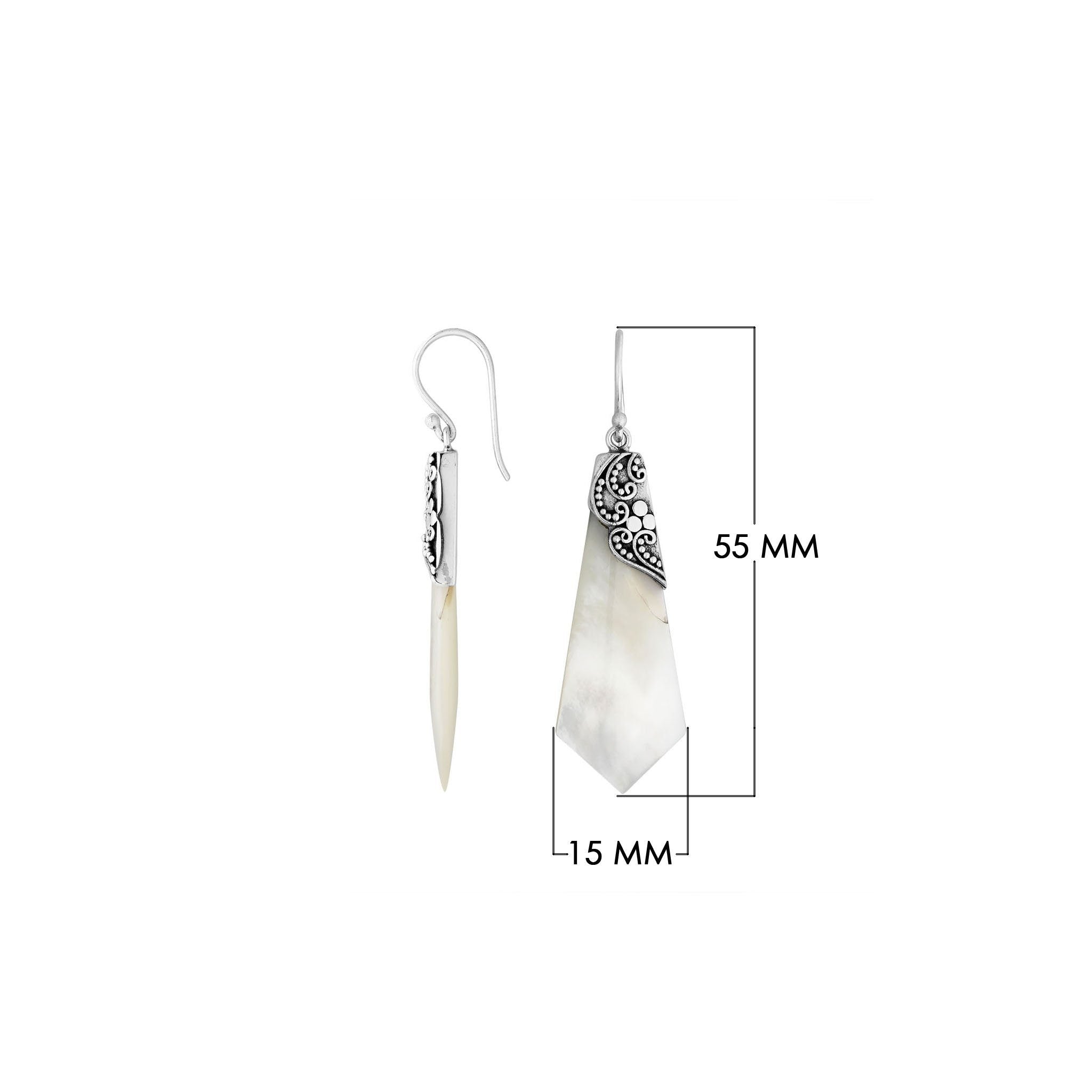 Mother Of Pearl Silver Geometric Drop Earrings With Filigree