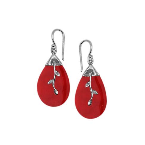 AE-1152-CR Sterling Silver Earring With Coral Jewelry Bali Designs Inc 