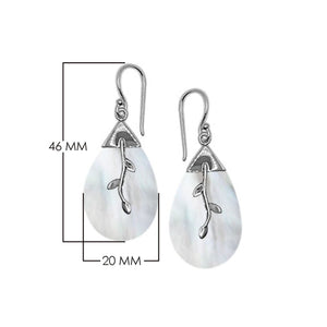 Mother Of Pearl Silver Teardrop Earrings With Vine Design