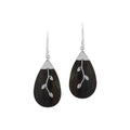 Black shell silver leaf motif dangle earrings