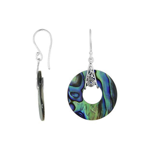 Abalone shell round silver dangle earrings