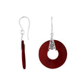 Red coral round silver dangle earrings