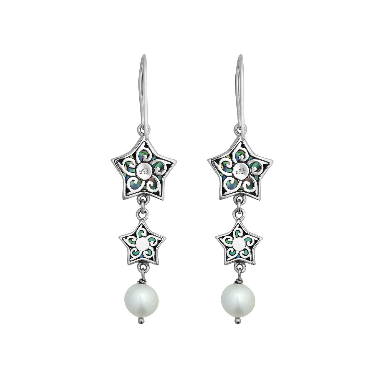 Abalone shell star earrings with pearl drop