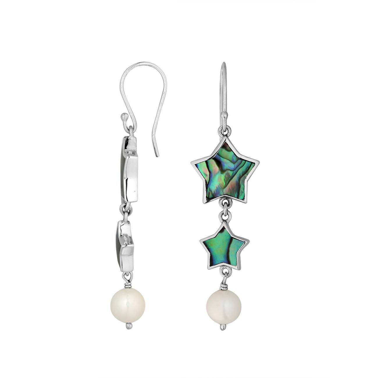 Abalone shell star earrings with pearl drop