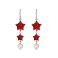 Red coral star earrings with pearl drop