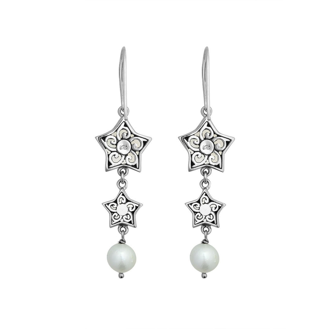 Mother Of Pearl star earrings with pearl drop