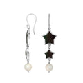 Black shell star earrings with pearl drop