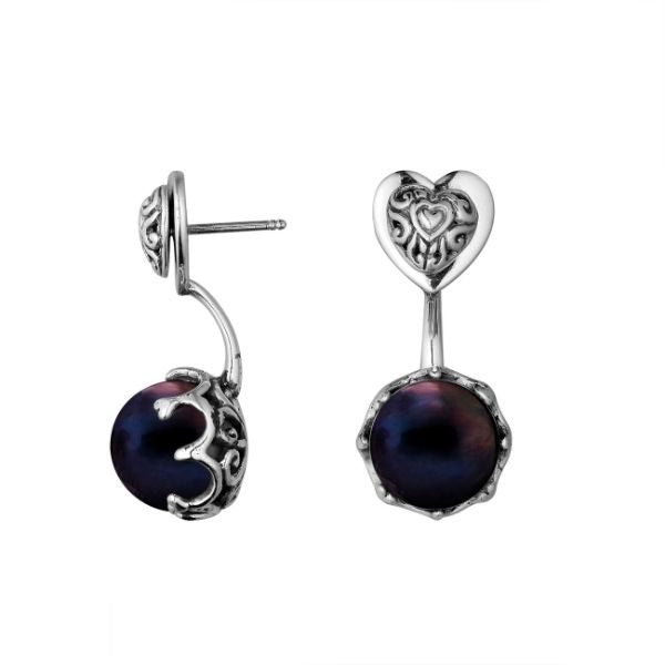 AE-1156-PEB Sterling Silver Earring With Black Shell Pearl Jewelry Bali Designs Inc 