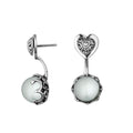 Shell pearl drop earrings with silver heart
