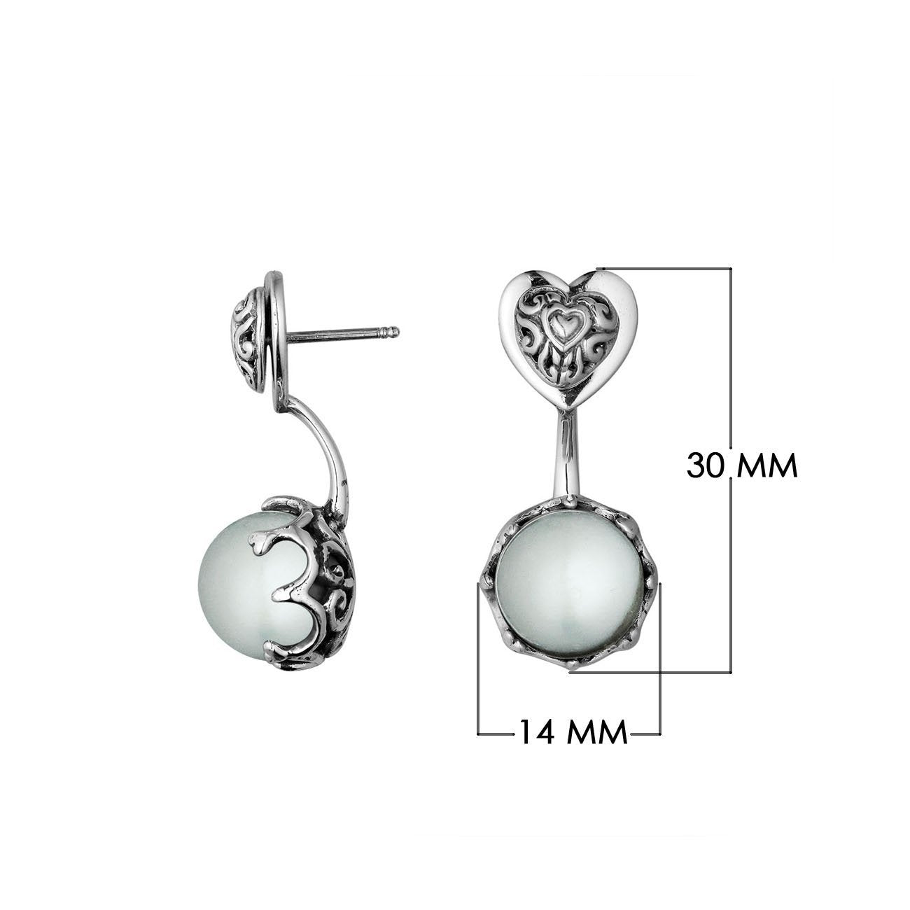 Shell pearl drop earrings with silver heart