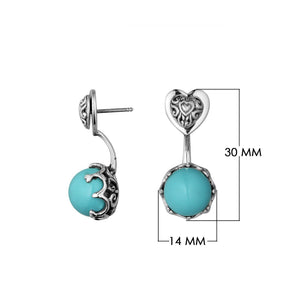 Turquoise shell drop earrings with silver heart