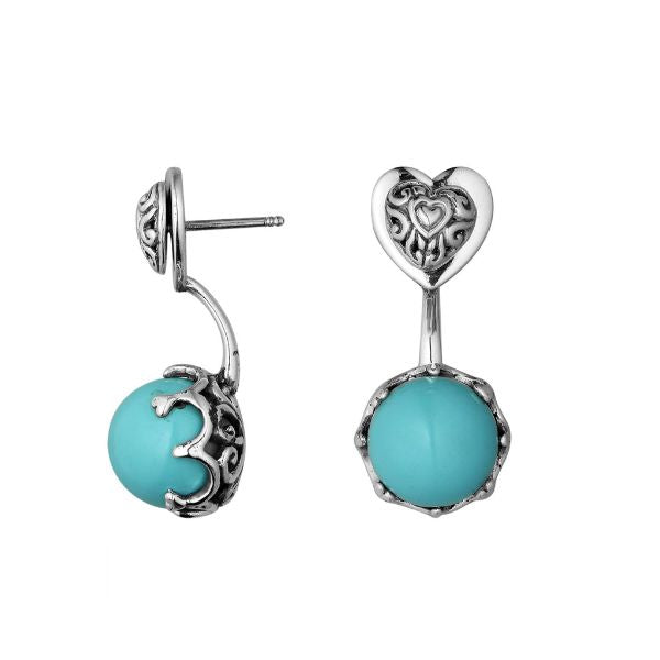Turquoise shell drop earrings with silver heart