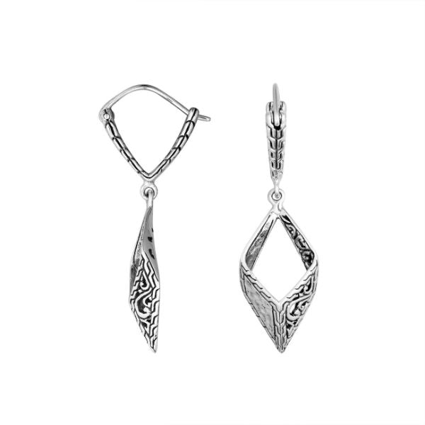 Geometric silver engraved drop earrings