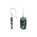 Abalone shell rectangular silver drop earrings