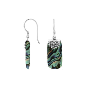 Abalone shell rectangular silver drop earrings