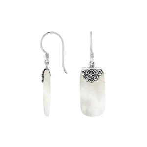 Mother Of Pearl Silver Rectangle Earrings With Earwire For Wholesale