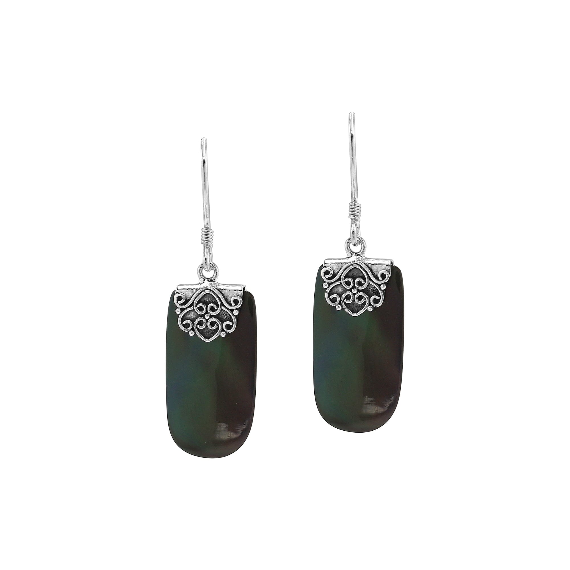 Black Shell Sterling Silver Rectangular Earrings For Wholesale