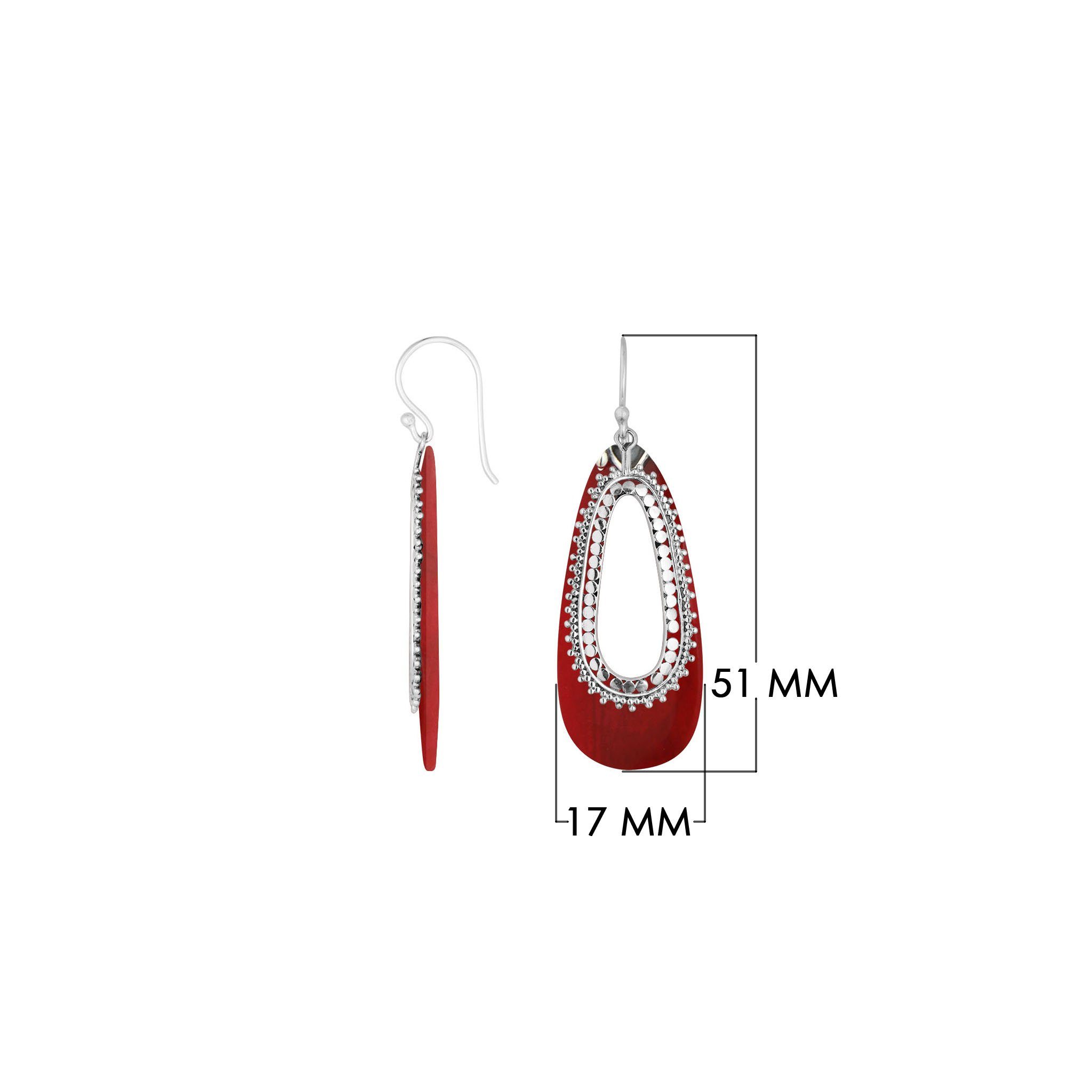 Red Coral Silver Beaded Teardrop Earrings For Wholesale