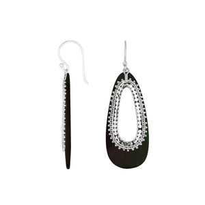 Black Shell Silver Teardrop Earrings For Wholesale